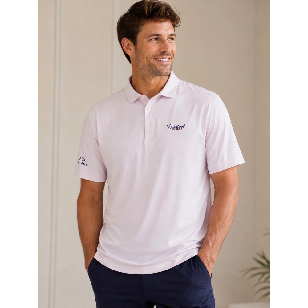 Rhoback Barstool Golf Mens Performance Polo Shirt Pink Short Sleeve Stretch M